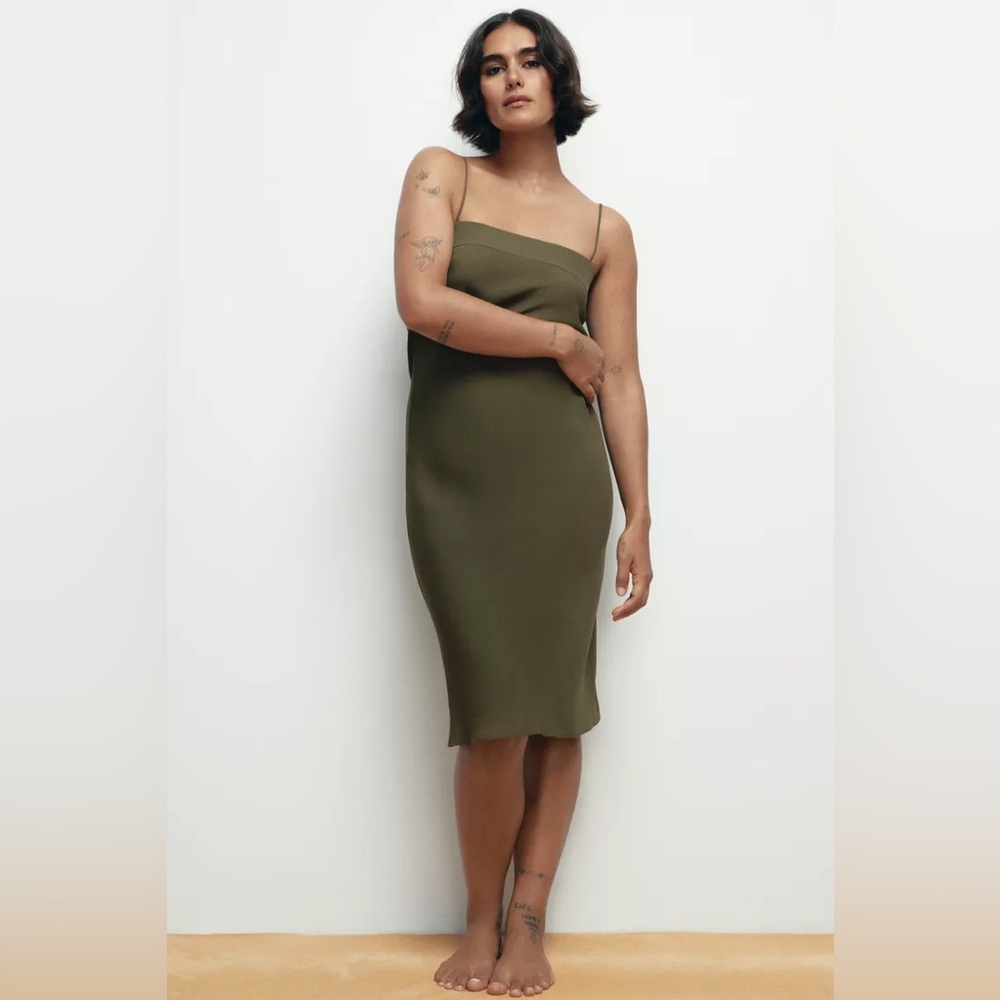 100% SILK STRAPPY MIDI DRESS